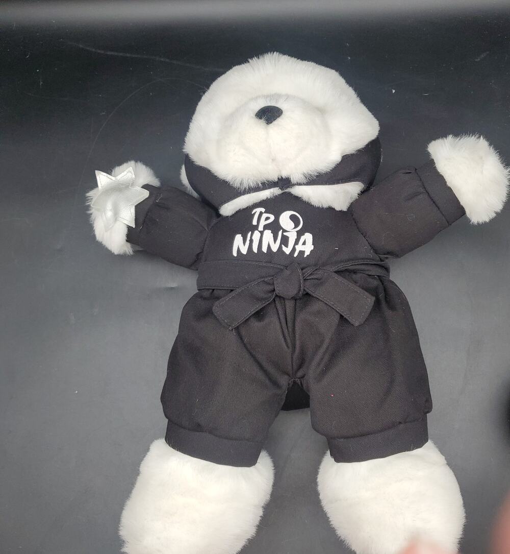 TP Ninja White Plush Teddy Bear Black Karate Uniform Stuffed Animal